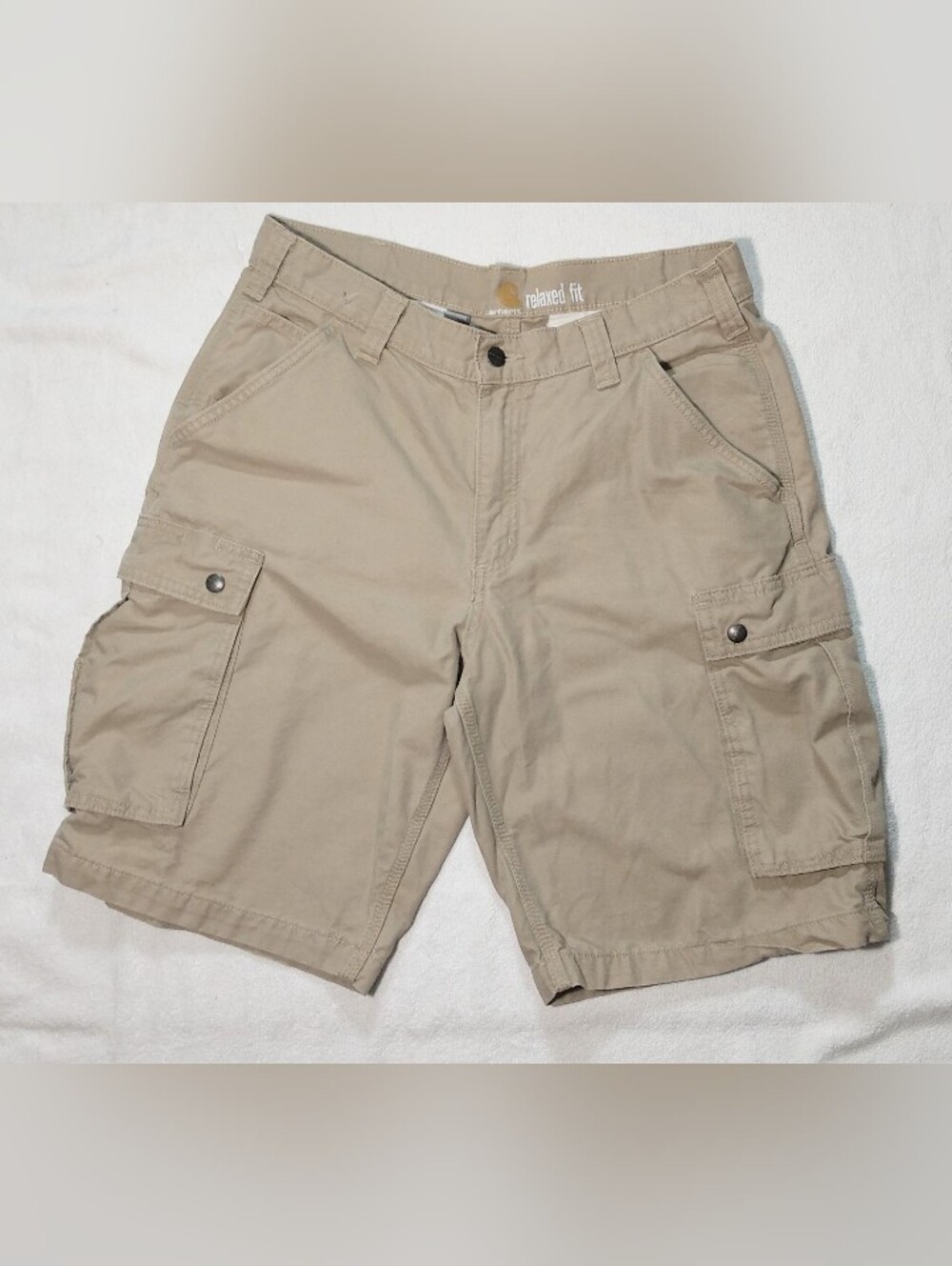 CARHARTT Heavy Canvas Beige Cargo Army Utility Pocket Shorts - Men's 34